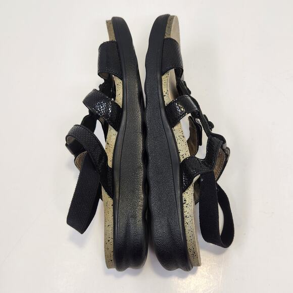SAS Women Slingback Black Leather Snake Print Sandals Size 6.5 M Comfort Shoes - Picture 8 of 9